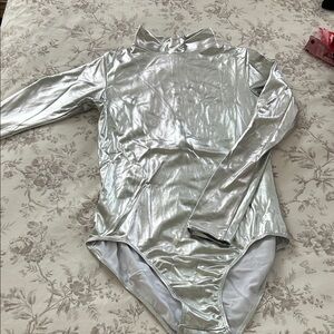 Shimmering Silver Long Sleeve Bodysuit